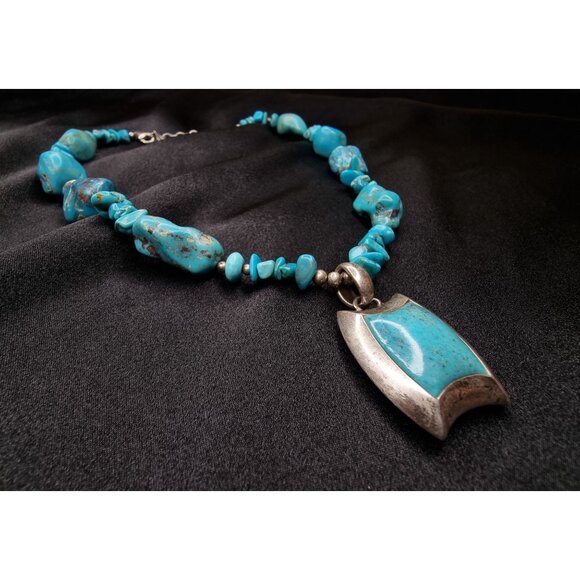 Barse 925 Sterling Silver Turquoise Beaded Necklace With Pendant Boho Chic Jewel - Picture 4 of 6